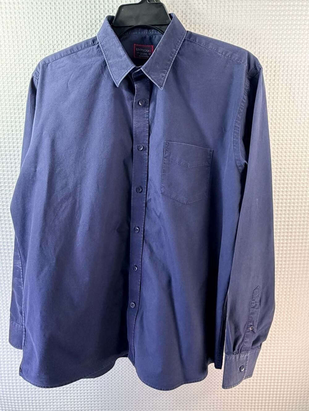 UNTUCKit Long Sleeve Button-Down Shirt, 100% Cotton, Navy Blue, Size XL